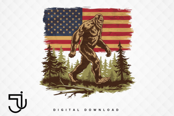 Bigfoot Forest American Flag 4th July: A Patriotic Design Asset