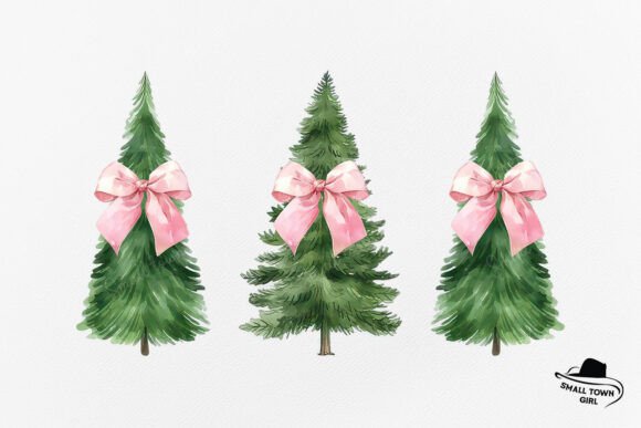 Christmas Tree Coquette Bow Watercolor: A Festive Design Asset