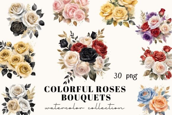 Colorful Watercolor Roses, Gold Roses: A Designer's Guide