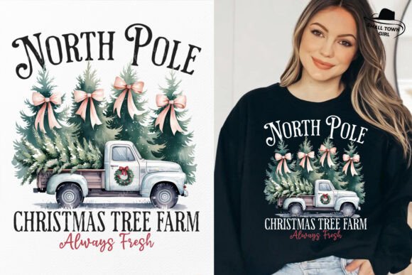 North Pole Christmas Tree Bow Truck Png: Festive Holiday Design